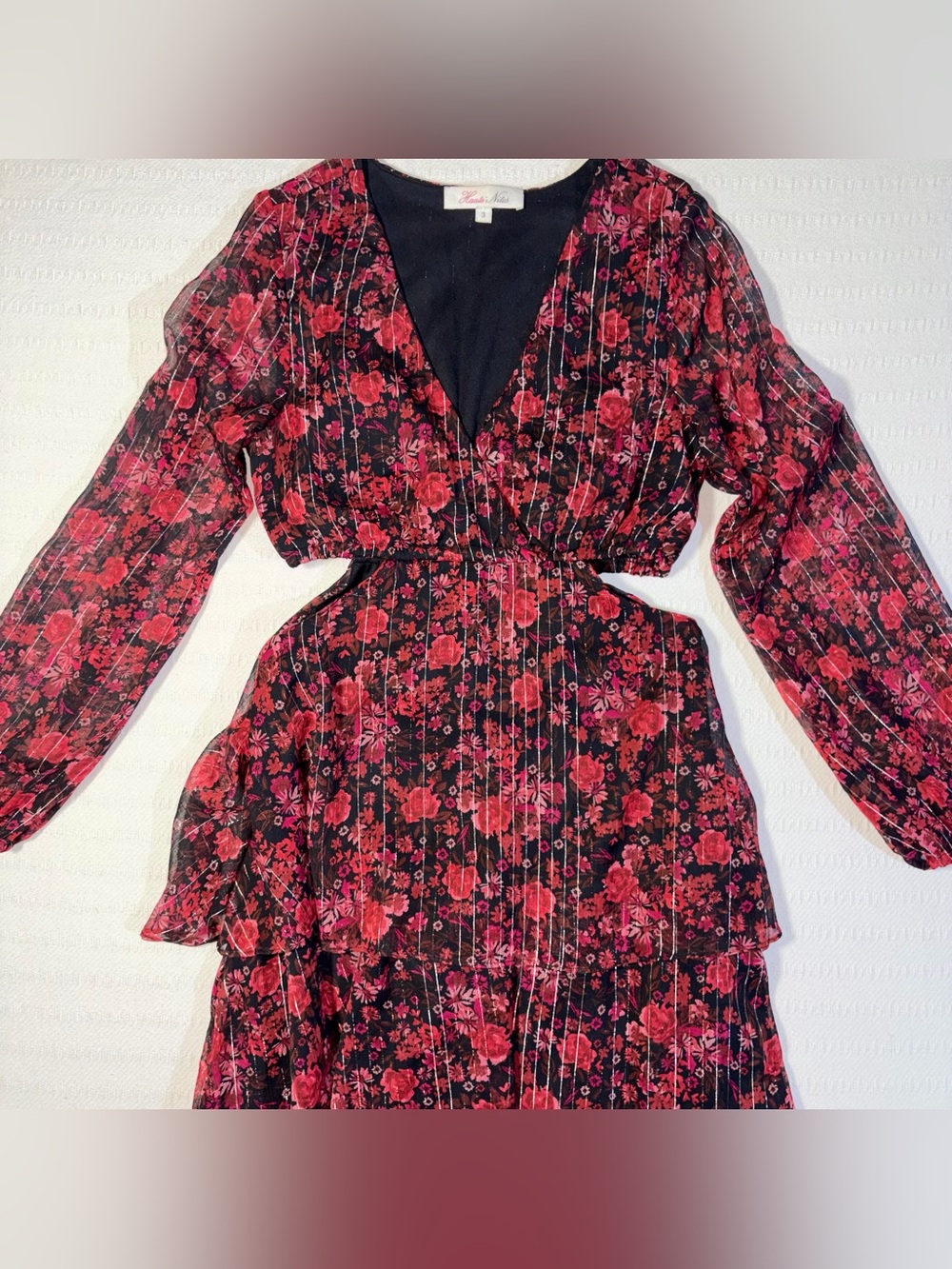 Haute Nites Floral Tiered Cutout Maxi Dress Small Flowy Fairy Party Going Out - Picture 4 of 13